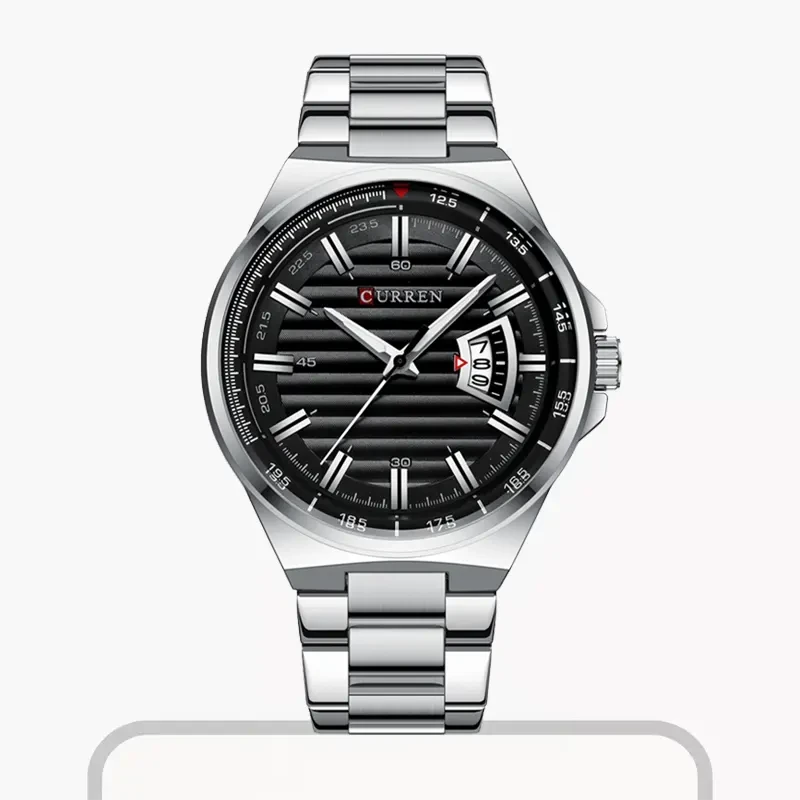 Curren Quartz Black Dial Silver-tone Men's Watch- 8375